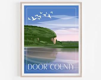 Door County Poster, Eagle Bluff View from Ephraim Waterfront, Eagle Bluff Print, Door County Wisconsin Art, Wisconsin Travel Poster