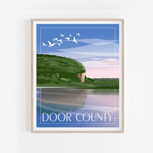 Door County Poster, Eagle Bluff View from Ephraim Waterfront, Eagle Bluff Print, Door County Wisconsin Art, Wisconsin Travel Poster