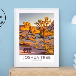 Joshua Tree National Park Print | National Park Poster | Joshua Tree with Yucca and Desert Kit Fox | Coyote in Desert | CA travel print