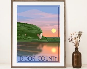 Door County Poster, Ephraim Water View at Sunset, Eagle Bluff Sunset Print, Door County Wisconsin Art, Door County Sunset, Travel Poster