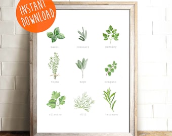 DIGITAL DOWNLOAD - Printable Herb Art, Printable Kitchen Art, Kitchen Herb Print, Herb Artwork, Herb Poster, Kitchen Poster, 16x20, 20x27