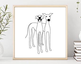 DIGITAL DOWNLOAD - Printable Greyhounds, Minimalist Black and White Greyhound Art, Two Greyhounds Standing, Whippet Art, Greyhound Clip Art