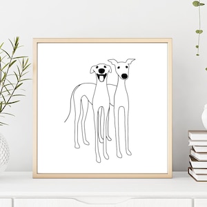 DIGITAL DOWNLOAD - Printable Greyhounds, Minimalist Black and White Greyhound Art, Two Greyhounds Standing, Whippet Art, Greyhound Clip Art
