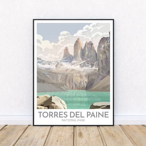 Torres del Paine Poster | Chilean Patagonia | Torres del Paine Towers with Glacial Lake | Chile Travel Print | W Trek | O Trek Circuit Hike