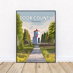 Door County Wisconsin Lighthouse Poster, Baileys Harbor Range Lights Wall Art, Ridges Sanctuary Lighthouse Print, Door County Gift