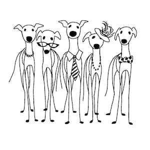 DIGITAL DOWNLOAD - Printable Greyhound Art, Greyhound Download, Funny Greyhounds, Greyhound Drawing, Greyhounds Dressed Up