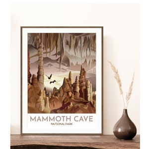 Mammoth Cave National Park Print | Mammoth Cave Art | National Park Poster | Bats | Stalactites | Kentucky Travel Art | Graphic Modern Style