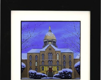 Notre Dame Print, Golden Dome Painting, Wall Art, University, College, Fighting Irish Campus Painting, Gift, South Bend, 10"x10" or 12"x12"