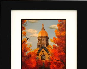 Notre Dame University Art - Golden Dome Print- Fall colors - Fighting Irish - Wall Art - Campus Print - Graduation gift - Wedding party gift