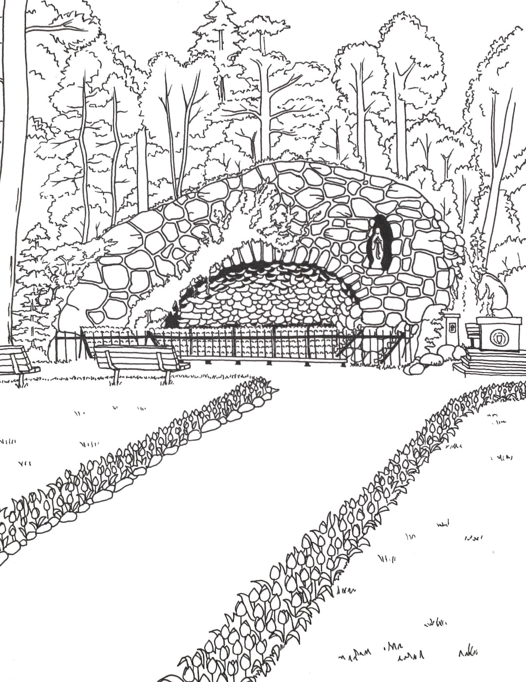Notre Dame Grotto Printable Art, Adult Coloring Book Page, Fighting ...