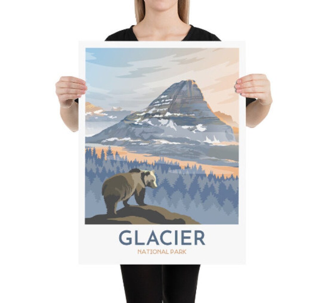 Glacier National Park Poster | Hidden Lake Overlook | Grizzly Bear ...