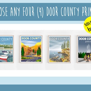 Door County Posters - Set of 4, Choose Any Four Door County Art Prints, Highway 42, Sailboats, Fish Boil, Ephraim Sunset, & More