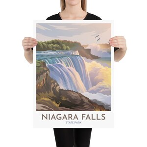 Niagara Falls Poster | Niagara Falls Sunset with Gulls | New York State Travel Print | US Canada Border | Prospect Point | Three Waterfalls