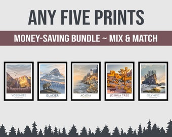 Set of Five National Park Prints | Any 5 National Park Posters | Classic Vintage Posters | Money Saving Bundle | Choose Any | Mix and Match