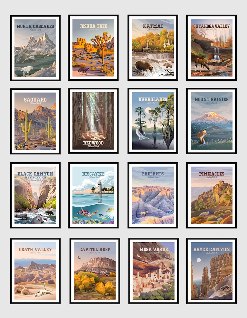 Hand Drawn National Park Art Posters Bundle | Choose Any Parks ...