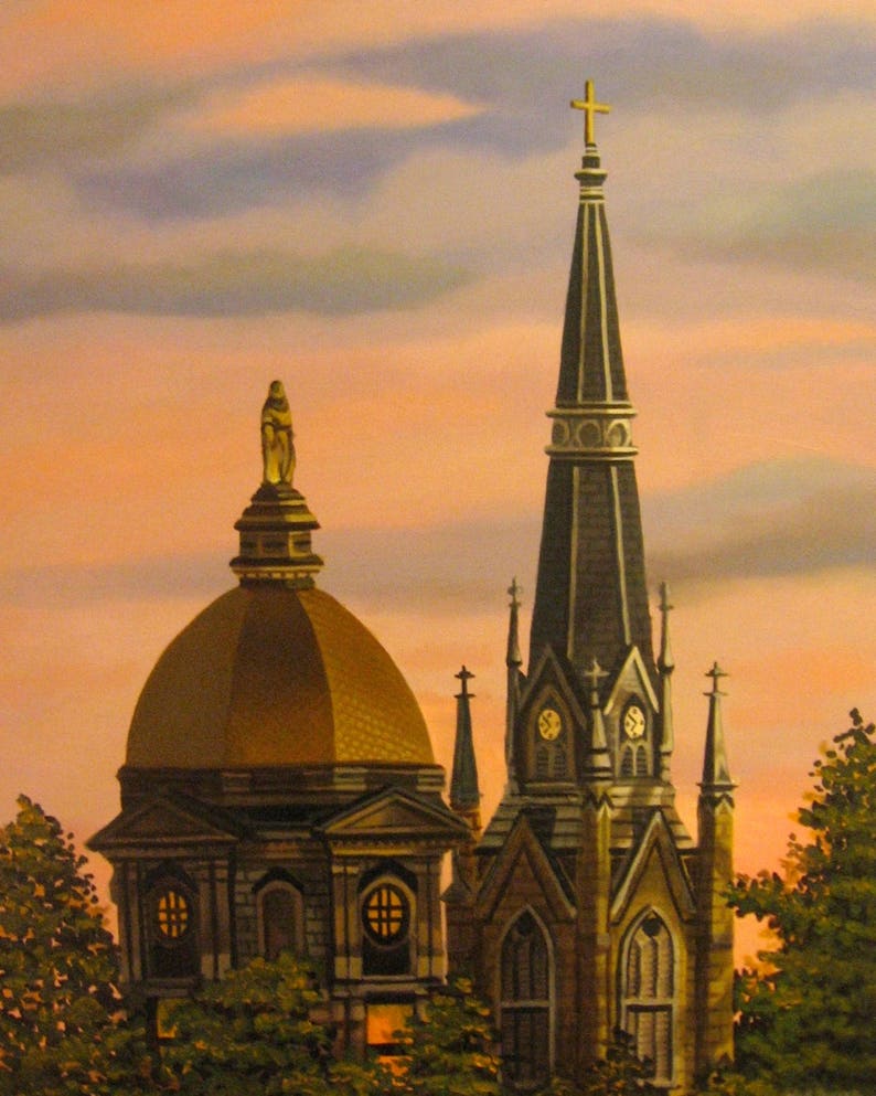 University of Notre Dame Art Golden Dome Painting Notre Dame - Etsy