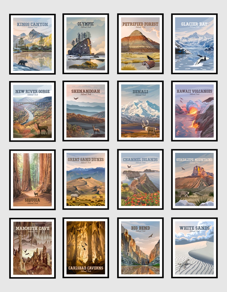 Hand Drawn National Park Art Posters Bundle | Choose Any Parks ...