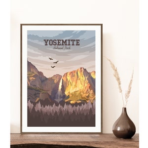 Yosemite Art Print | California National Park Poster | Yosemite Falls Print | Vintage WPA Style Travel Poster | Earth Tone Yosemite Poster