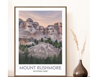 Mount Rushmore Poster | South Dakota Travel Poster | Mount Rushmore Sunset | Washington Jefferson Roosevelt Lincoln | Mount Rushmore Print