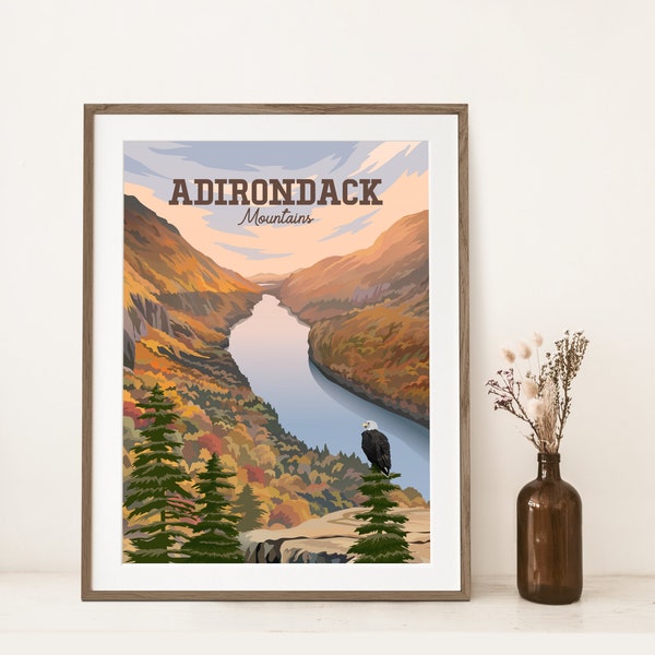 Adirondack Mountains Poster | Bald Eagle | Fish Hawk Cliffs | Indian Head Trail | Adirondacks Art | Lower Ausable Lake | Upstate New York