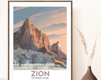 Zion National Park Travel Poster | The Watchman Art Print | Zion National Park Utah Travel Print | National Park Poster | Adventure Wall