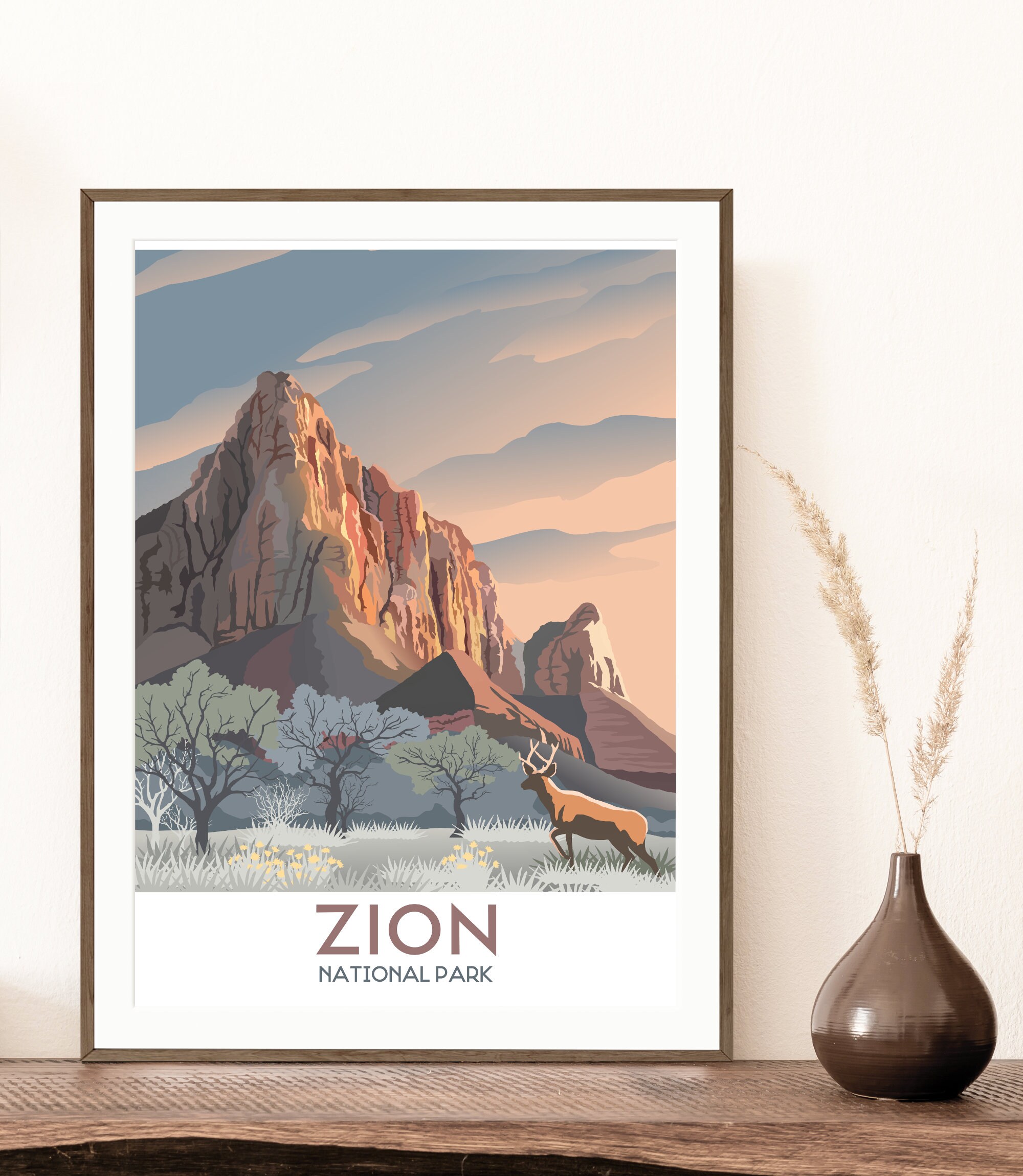 Zion National Park Travel Poster | The Watchman Art Print | Zion National Park Utah Travel Print | National Park Poster | Adventure Wall