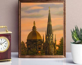 University of Notre Dame Art, Golden Dome Painting, Notre Dame gift, Sacred Heart, Fine Art Print, Notre Dame Decorations, Fighting Irish