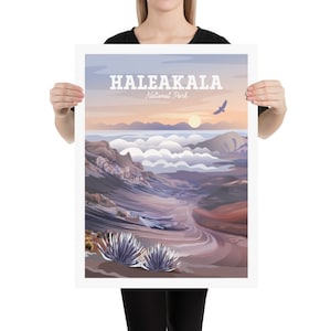 Haleakala National Park Poster | Volcano Summit | Silver Swords | Haleakala Sunrise | Maui Hawaii Travel Print | Classic Vintage Style