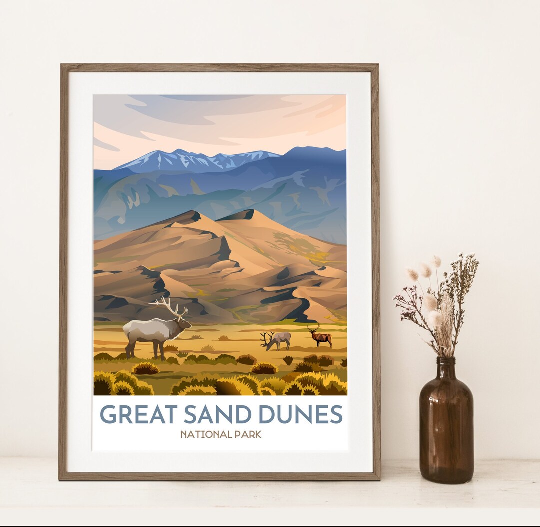 Great Sand Dunes National Park Print | Star Dune Poster | Bull Elk ...