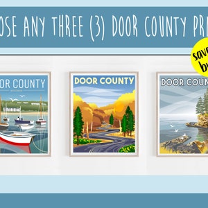 Door County Art Prints - Set of 3, Choose Any Three Door County Prints, Winding Road, Sailboats, Fish Boil, Ephraim Sunset, & More