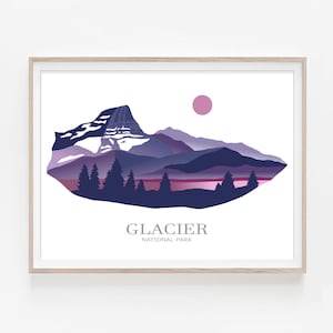 Glacier National Park Art, National Park Poster Print, Glacier Montana Art, Montana Mountain Giclee Art, Glacier Sunset, National Park Gift