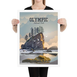 Olympischer Nationalpark Druck | Ruby Beach Poster | Seestapel mit Möwen | Olympisches Washington Reise Poster | Pazifische Nordwestküste Druck