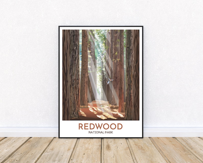Redwood National Park Print Redwoods Travel Poster Redwood Etsy