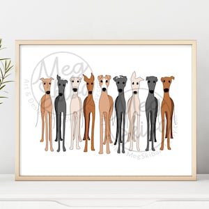 Cute Greyhound Art, Gift for Greyhound Lover, Colorful Whippet Print, Sighthound Poster, Adorable Greyhound Gift, Minimalist Greyhound Art