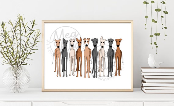 Cute Greyhound Art, Gift for Greyhound Lover, Colorful Whippet Print, Sighthound Poster, Adorable Greyhound Gift, Minimalist Greyhound Art