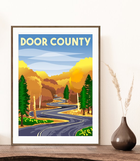 Door County Poster, Highway 42 in Ellison Bay, Winding Road Print