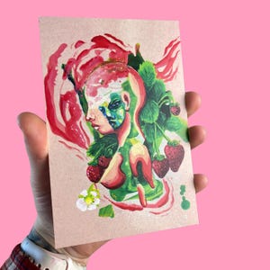 Mini carte postale Strawberry Wind 4 x 6 po. Mini impression d'art