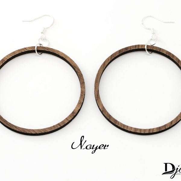 Boucles d'oreilles créole en bois, découpées au laser. bambou ou noyer. Bijoux artisanaux, fait main