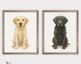 Labrador Retriever Watercolor Art Print, Yellow and Black Lab (Digital Download)