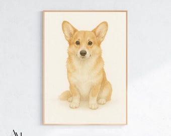 ペンブローク・ウェルシュ・コーギーの子犬のアートプリント