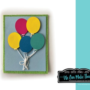 Tarjeta de cumpleaños SVG con globos para hacer en su Cricut, png, JPG, DFX, silhouette car, tarjeta de cumpleaños de cualquier edad, tarjeta svg de globo, png de cumpleaños
