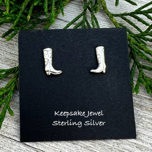 Small Tiny Sterling silver cowboy boot Stud Earrings, handmade jewelry gift, Surgical Steel post,