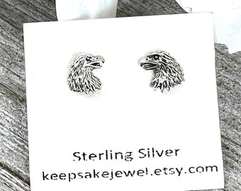 Small Tiny Sterling silver eagle Stud Earrings, handmade jewelry gift, Surgical Steel post,