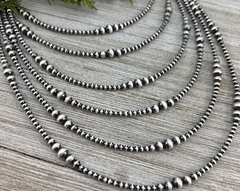 Solid 925 Sterling silver oxidized sterling silver bead ball necklace, BOHO jewelry, gift for her, graduated 3mm 4mm 5mm 6mm