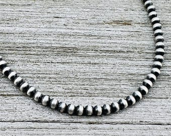 13" 14" 15" 16" 17" adjustable choker, Real Sterling Silver 3mm (small)  Bead Necklace, Western Boho Pearl, Made USA