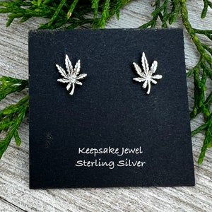 Small Sterling silver marijuana leaf Stud Earrings, handmade jewelry gift, Surgical Steel post,