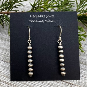 Small 4mm Oxidized Sterling Silver Bead Dangle earrings, western pearls, boho beads