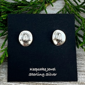 Tiny Small Sterling silver cowboy hat Stud Earrings, handmade jewelry gift, Surgical Steel post,