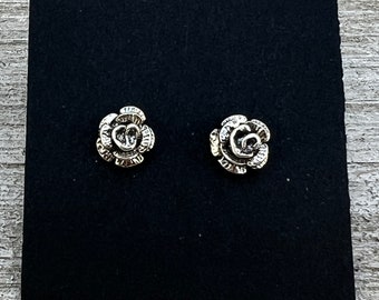 Small Tiny Sterling silver rose Stud Earrings, handmade jewelry gift, Surgical Steel post,