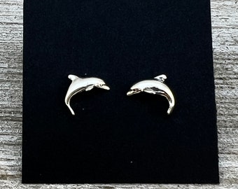 Small Tiny Sterling silver dolphin ocean Stud Earrings, handmade jewelry gift, Surgical Steel post,